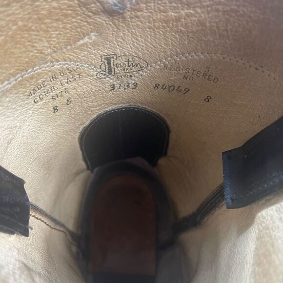 Vintage Justin Classic Black Roper USA Style 3133 Cowboy Boots Mens Size 8 - Picture 10 of 15